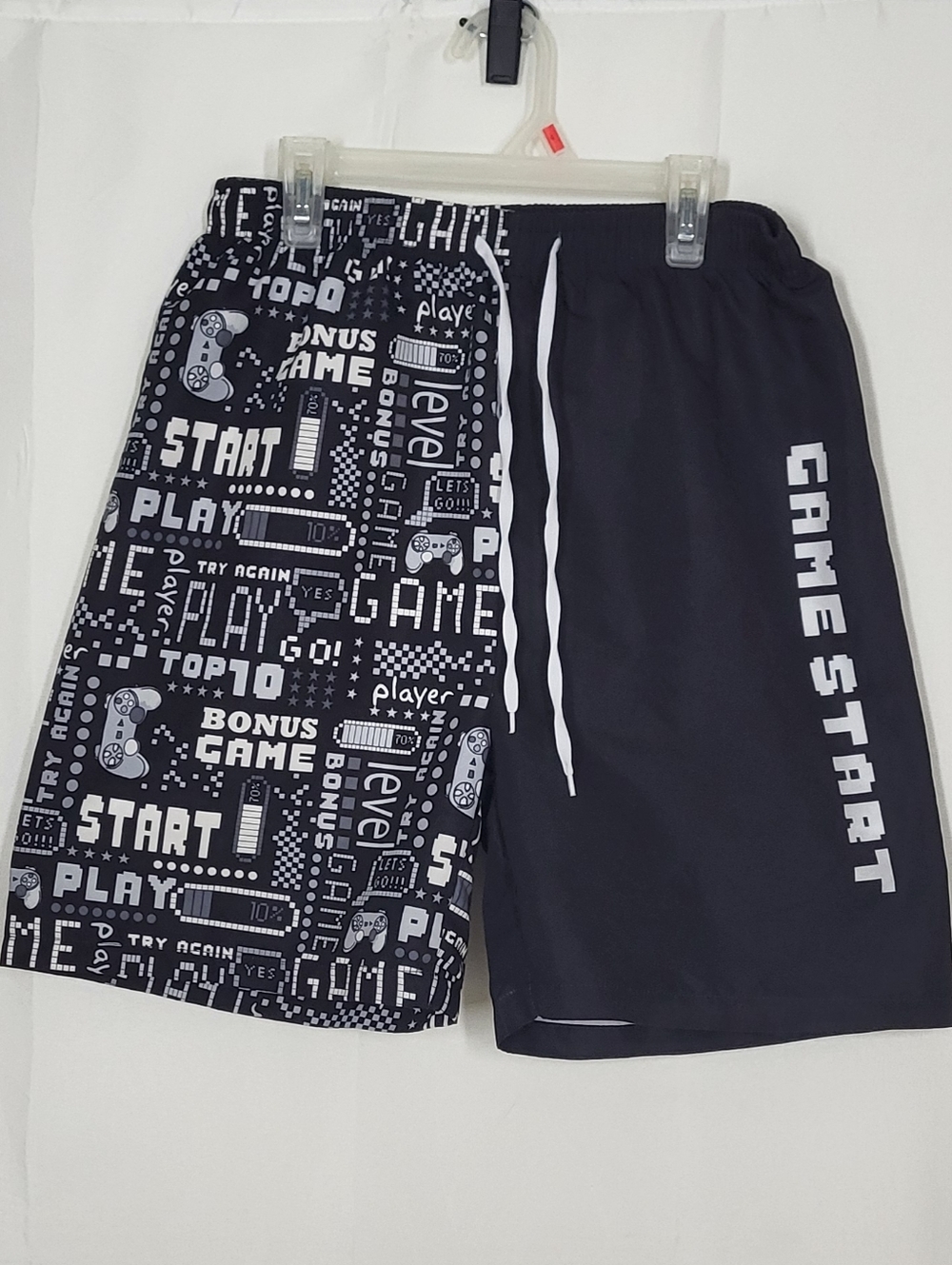 SHEIN Black and White Kids' Game-Print Swim Trunks